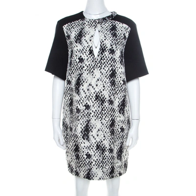 Pre-owned Emanuel Ungaro Textured Python Print Embellished Neck Detail Draped Shift Dress S In Multicolor