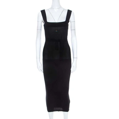 Pre-owned Vivienne Westwood Red Label Black Rib Knit Sleeveless Fitted Belted Midi Dress S