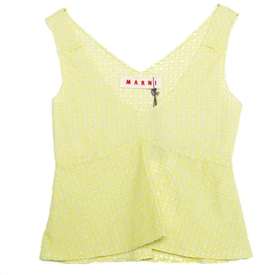 Pre-owned Marni Cream And Lime Green Embroidered Cotton Sleeveless Peplum Crop Top S