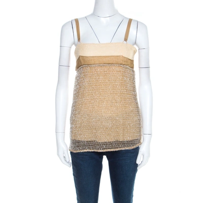 Pre-owned Balenciaga Ochre Yellow Embroidered Cotton Inlay Textured Camisole S