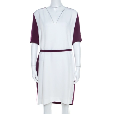 Pre-owned Victoria Victoria Beckham Purple And White Belted Shift Dress L