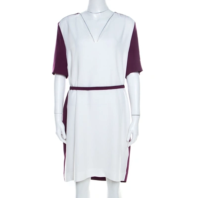 Pre-owned Victoria Beckham Purple And White Belted Shift Dress L