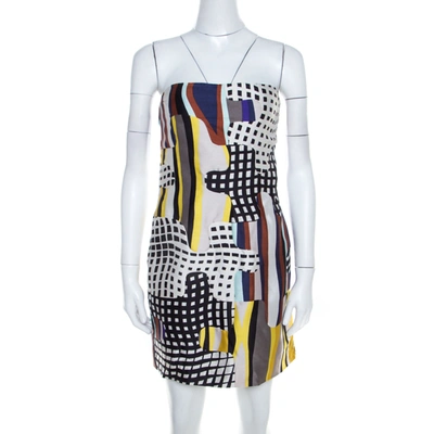 Pre-owned Diane Von Furstenberg Multicolor Optic Plaid Print Maria Strapless Mini Dress S