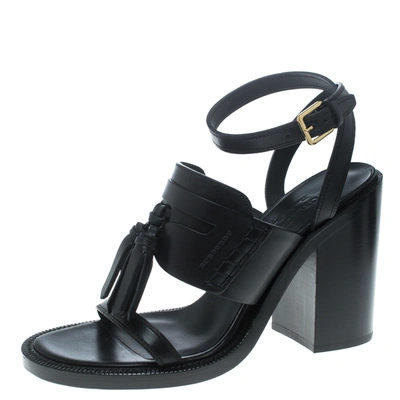 Pre-owned Burberry Black Leather Bethany Tassel Detail Block Heel Sandals Size 40