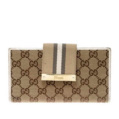 Pre-owned Gucci Beige/white Gg Canvas And Leather Web Original Continental Wallet