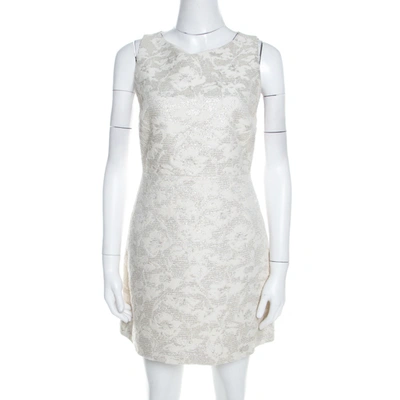 Pre-owned Alice And Olivia Off White Jacquard Back Mesh Panel Detail Dress M In Cream