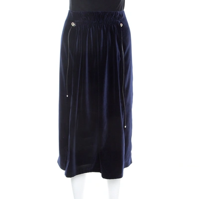 Pre-owned Carven Astral Blue Velvet Coulisse Pleated Skirt L