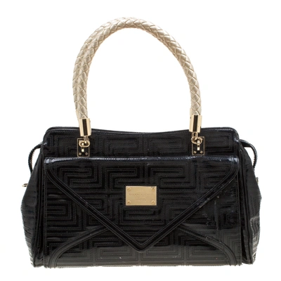 Pre-owned Versace Black/gold Quilted Patent Leather Satchel