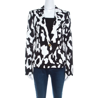 Pre-owned Escada Monochrome Abstract Printed Cotton Bariska Blazer M In Multicolor