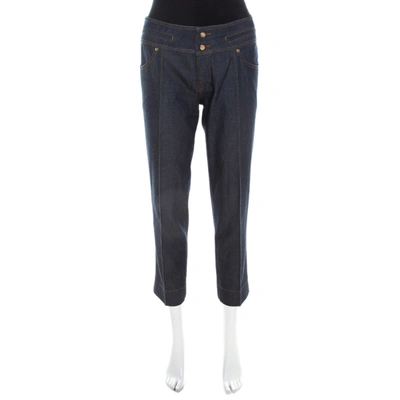 Pre-owned Roberto Cavalli Indigo Cotton Twill Denim Cropped Jeans M In Blue