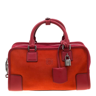 Pre-owned Loewe Orange/red Suede And Leather Amazona Satchel