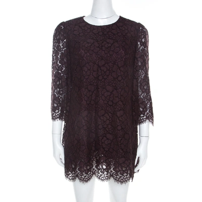 Pre-owned Dolce & Gabbana Brown Lace Three Quarter Sleeve Tunic Top M