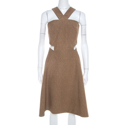 Pre-owned Saint Laurent Brown Textured Cotton Cut Out Detail Flared Dress M