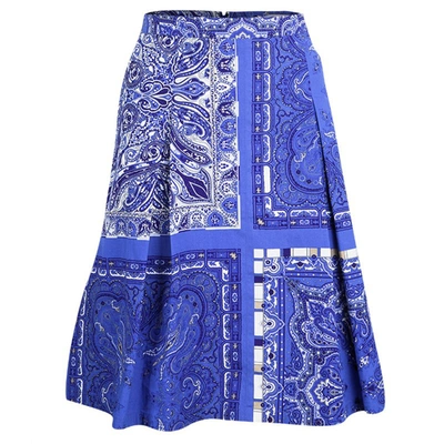 Pre-owned Etro Blue Paisley Printed Cotton Box Pleated Skirt M