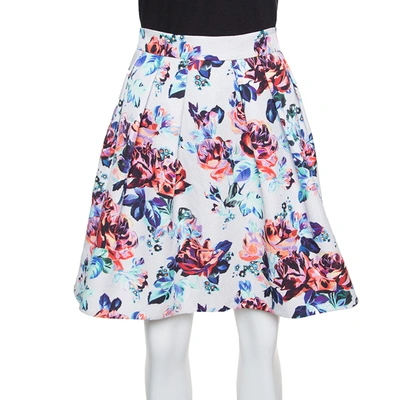 Pre-owned Mary Katrantzou Floral Printed Jacquard Pleated Algernon Mini Skirt M In Multicolor