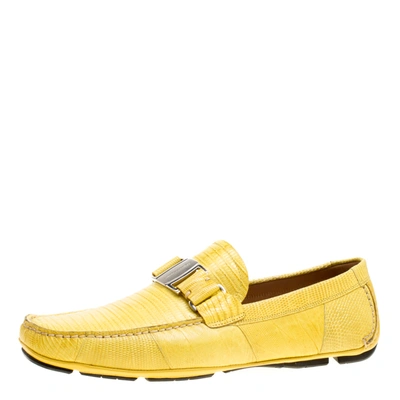 Pre-owned Ferragamo Yellow Lizard Sardegna Loafers Size 41