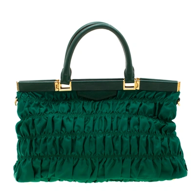 Pre-owned Prada Green Nylon And Leather Gaufre Tessuto Tote