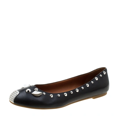 Pre-owned Marc By Marc Jacobs Black Leather Spike Trim Mouse Ballet Flats Size 38