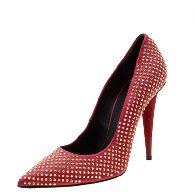 Pre-owned Giuseppe Zanotti Red Leather Stud Embellished Ester Pointed Toe Pumps Size 39
