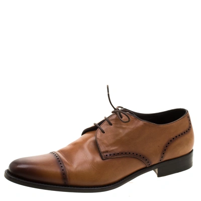 Pre-owned Ermenegildo Zegna Brown Leather Lace Up Derby Oxfords 42