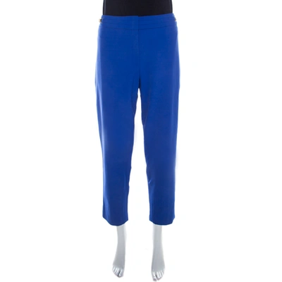 Pre-owned Escada Cobalt Blue Stretch Crepe Waist Buckle Detail Tapered Pants Xl