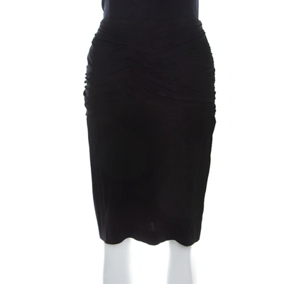 Pre-owned Escada Black Stretch Jersey Waist Drape Detail Skirt M