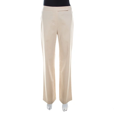 Pre-owned Escada Beige Cotton Flat Front Straight Fit Trousers M