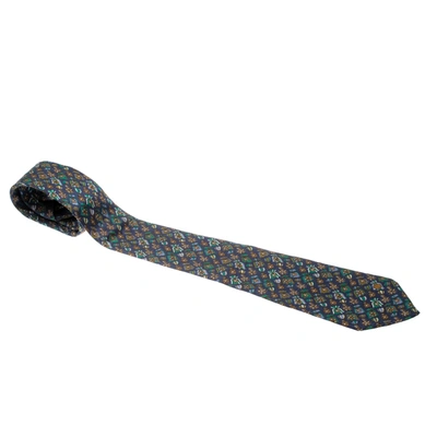 Pre-owned Dunhill Navy Blue Silk Medal Print Tie