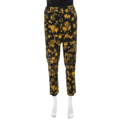Pre-owned Michael Kors Black And Yellow Ikkat Print Wool Tapered Trousers M