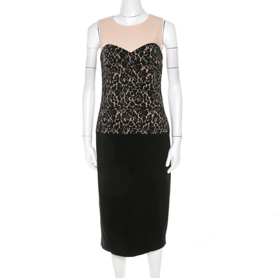 Pre-owned Michael Kors Black Lace Print Stretch Wool Crepe Dress M