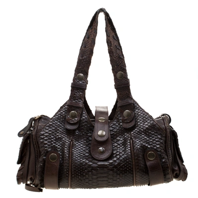 Pre-owned Chloé Dark Brown Python And Leather Silverado Satchel