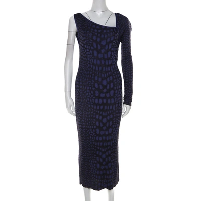 Pre-owned M Missoni Purple Animal Print Knit Asymmetric Sleeve Maxi Dress L