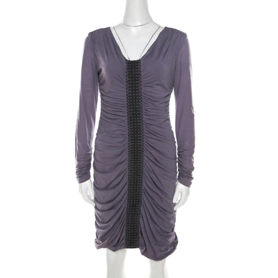 Pre-owned Philosophy Di Alberta Ferretti Lilac Jersey Embroidered Ruched Detail Dress M In Purple