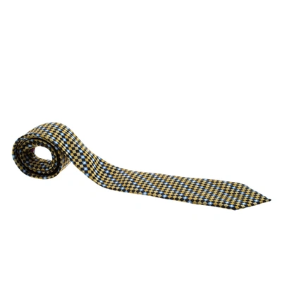 Pre-owned Lanvin Yellow And Blue Diagonal Checkered Silk Tie