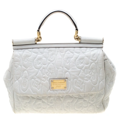 Pre-owned Dolce & Gabbana White Leather Large Miss Sicily Top Handle Bag