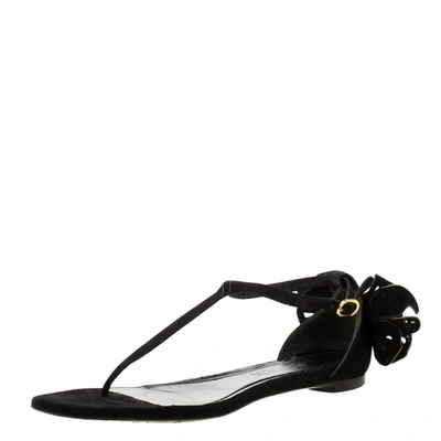 Pre-owned Alexander Mcqueen Black Leather Butterfly Detail Flat Sandals Size 36