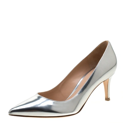 Pre-owned Gianvito Rossi Metallic Silver Leather Pointed Toe Pumps 35