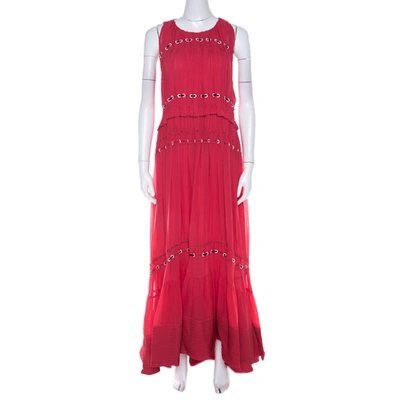 Pre-owned 3.1 Phillip Lim / フィリップ リム Pink Silk Eyelet Embroidered Pintucked Flared Evening Gown S