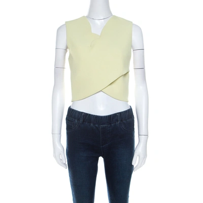 Pre-owned Carven Lime Green Crepe Scalloped Cross Over Crop Top M