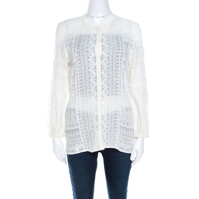 Pre-owned Isabel Marant Off White Embroidered Voile Long Sleeve Shirt M