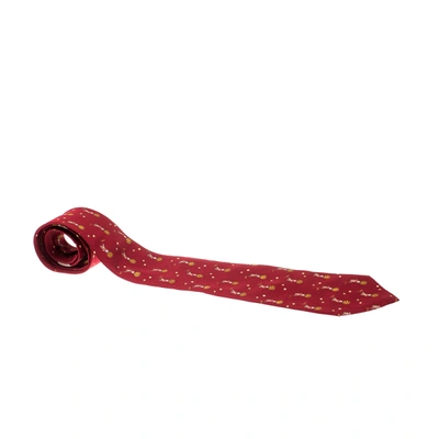 Pre-owned Ferragamo Red Astronaut Print Silk Tie