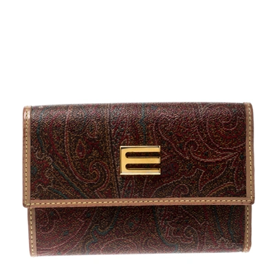 Pre-owned Etro Brown Paisley Print Coated Canvas Compact Wallet