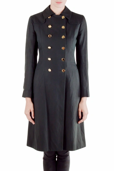 Pre-owned Moschino Black Linen Gold Button Detail Trench Coat M