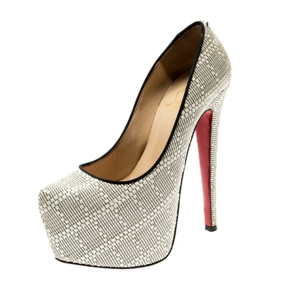 Pre-owned Christian Louboutin Christian Loboutin White Raffia Daffodile Platform Pumps Size 36.5