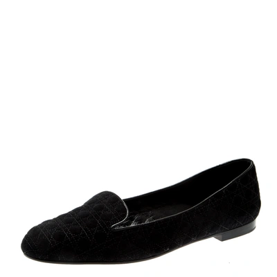 Pre-owned Dior Black Suede Cannage Smoking Slippers Size 40