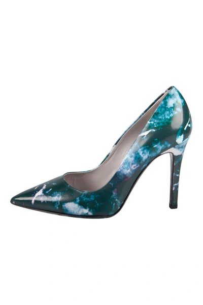 Pre-owned Msgm Blue Marble Print Pointed Toe Pumps Size 38