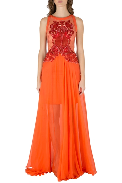 Pre-owned Zuhair Murad Orange Silk Chiffon Embellished Bodice Gown S