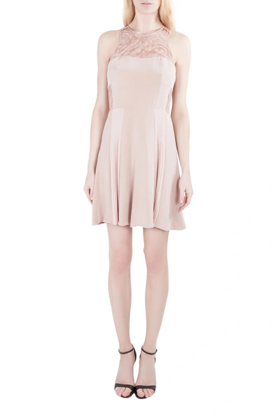 Pre-owned Rebecca Taylor Blush Pink Silk Lace Insert Pleated Cocktail Dress M