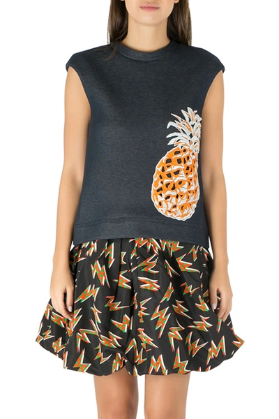 Pre-owned Msgm Indigo Blue Cotton Knit Pineapple Applique Sleeveless Sweatshirt S