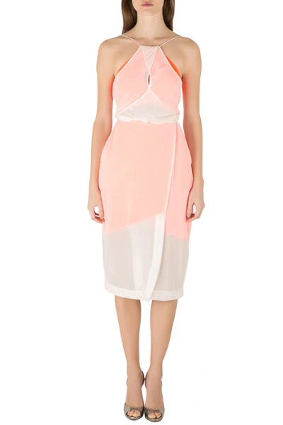 Pre-owned Dion Lee Neon Orange And Cream Sheer Silk Layered Vertigo Halter Dress S